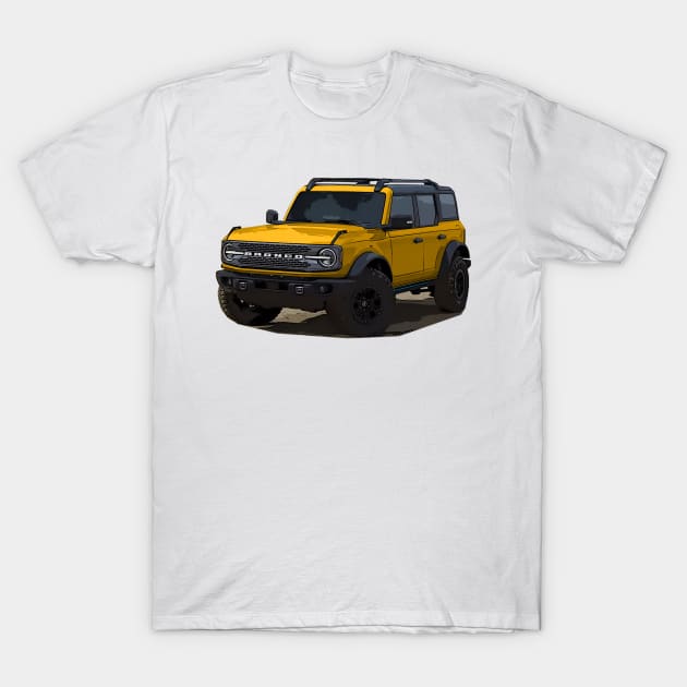 2021 Ford Bronco 4 Door Cyber Orange Metallic T-Shirt by Woreth